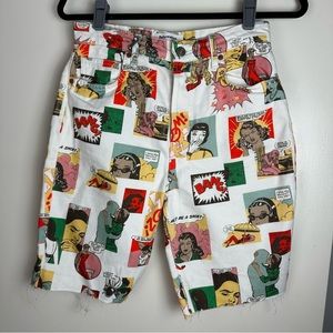 Reformation Multicolored Vintage Comic Book Print Raw Hem Cut Off *SHORTS* 27
